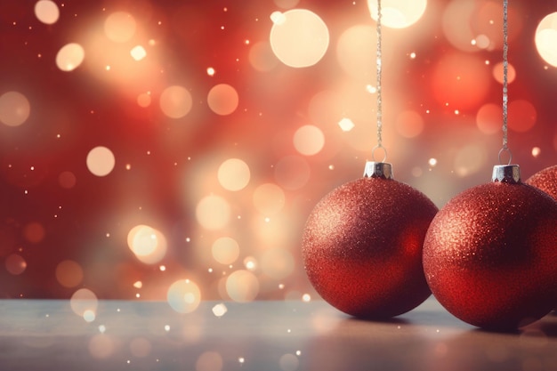 Abstract christmas background with defocused lights and christmas tree balls AI generated