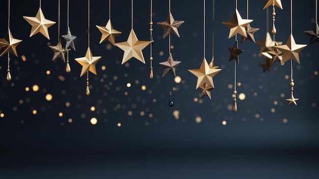 Abstract Christmas background with gold stars garland