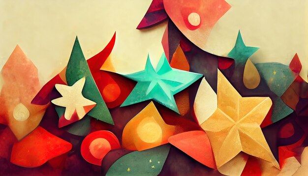 Abstract christmas background with paper stars and decoration