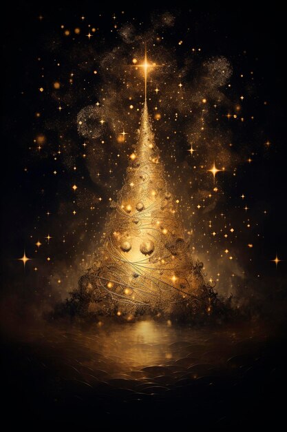 Photo abstract christmas tree made of sparkles on a dark background generative ai gold