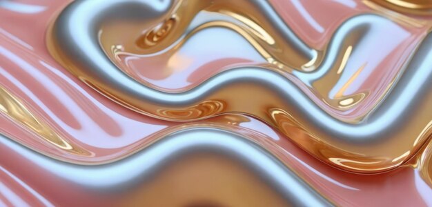 The abstract chrome figure is compressed in waves with highlights of light pink and blue