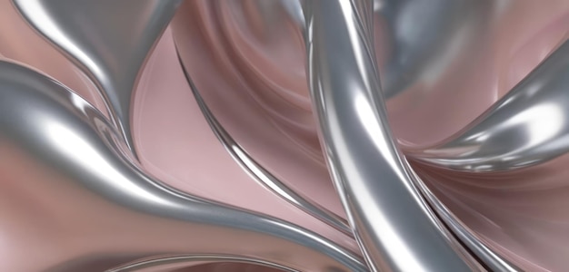 Abstract chrome figure like fabric with pink highlights