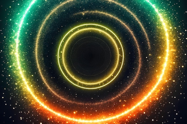 Abstract circle of bright light on black background generative art by AI