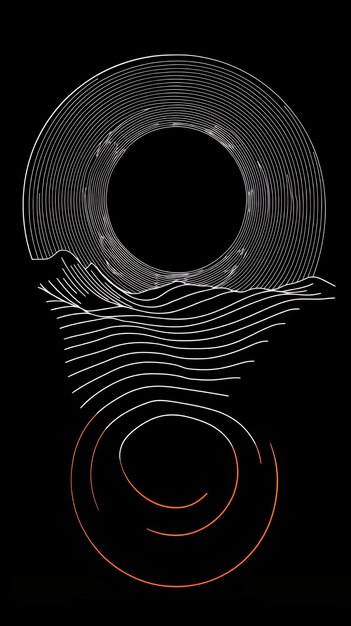 Abstract Circle Design with White and Orange Lines on Black Background