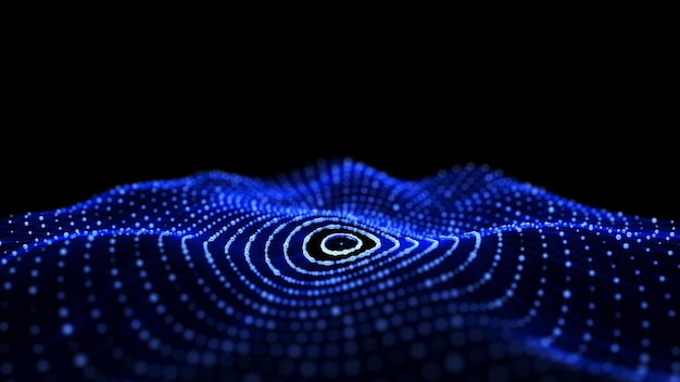 Photo abstract circle wave with blue light on black background science background with moving dots and lines network connection technology digital structure with particles 3d rendering