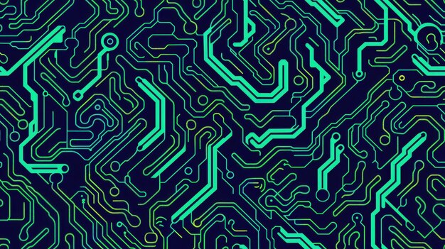 Photo abstract circuit board design in blue and green tones