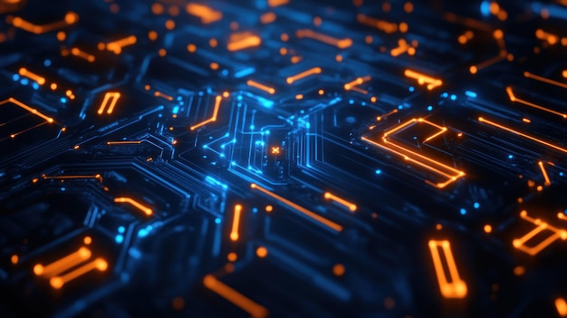 Abstract Circuit Board with Glowing Orange Lines