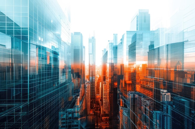 Abstract City Building Skyline with Futuristic Effects