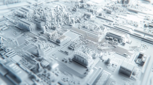 Photo abstract cityscape composed of circuitry and technology