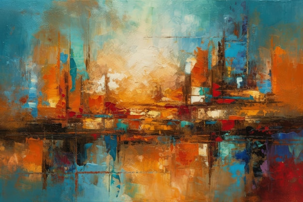 Abstract cityscape painting created with Generative AI technology