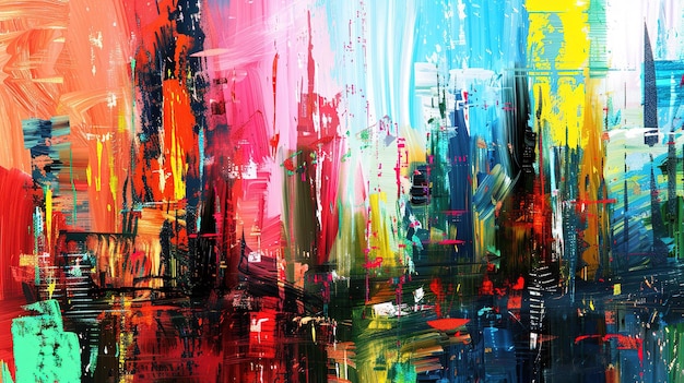 Abstract Cityscape Painting With Bold Colors and Brushstrokes