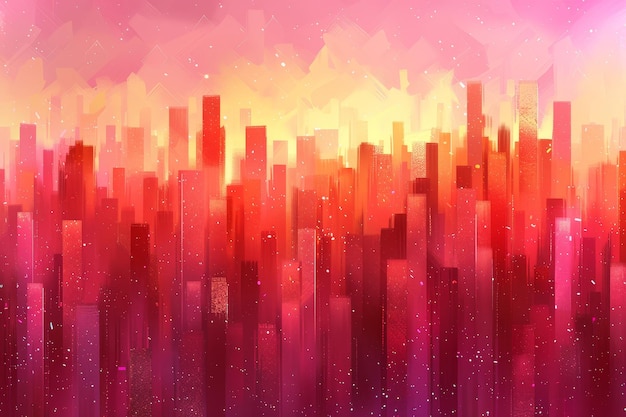 Abstract Cityscape in Red and Orange Hues