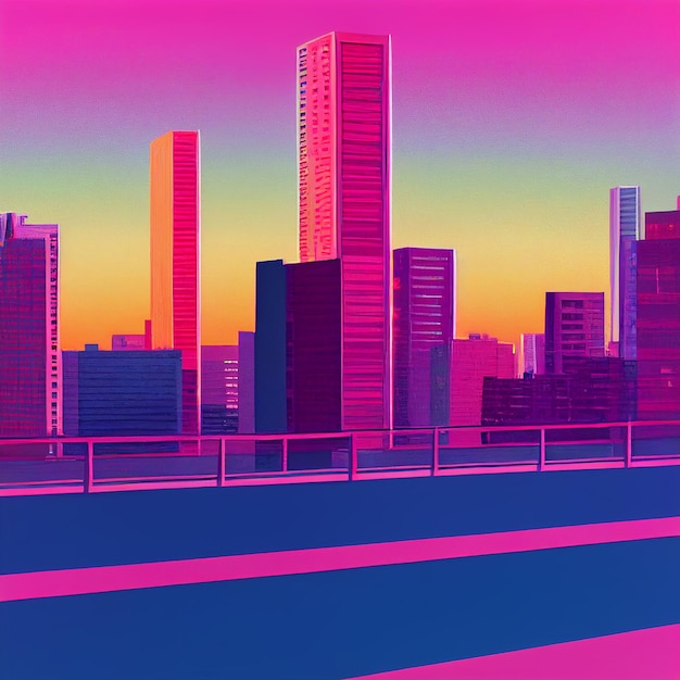 Abstract of cityscape in retrowave city pop style modern cyberpunk 3d rendering