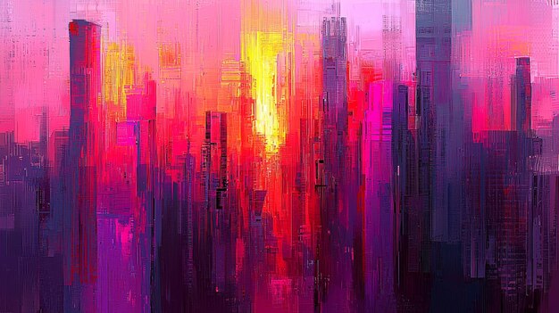 Abstract Cityscape at Sunset in Vibrant Hues