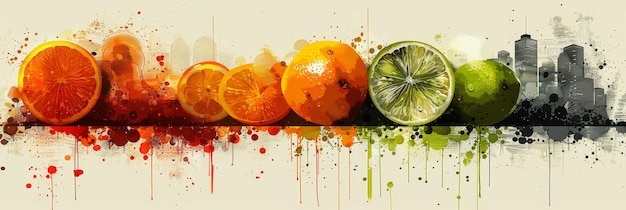 Abstract Cityscape With Citrus Fruits