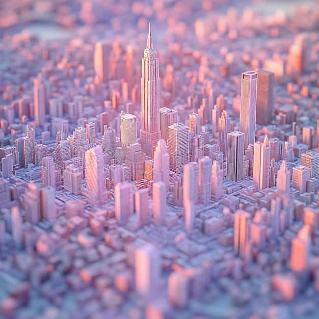 Photo abstract cityscape with skyscrapers in pink and blue hues