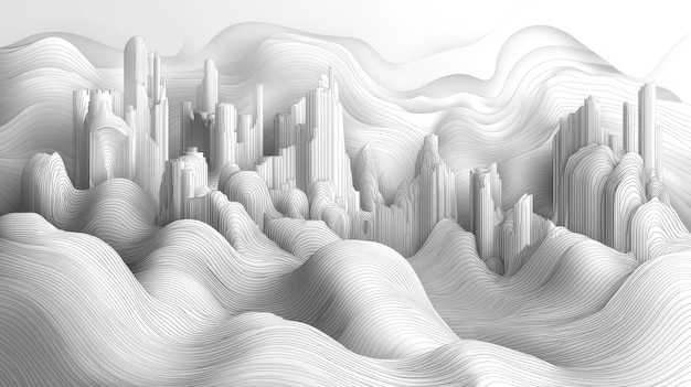 Abstract Cityscape with Wavy Lines