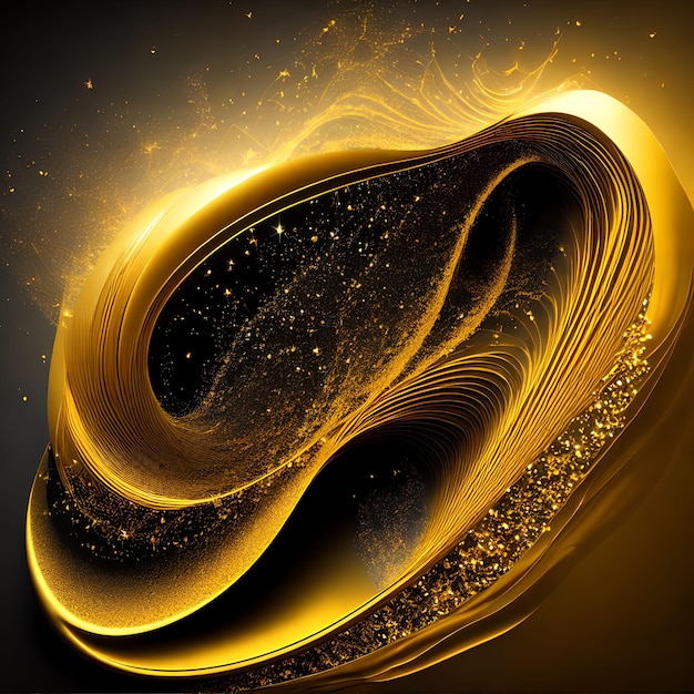 Abstract close up luxury black and gold spiral line generative art by AI