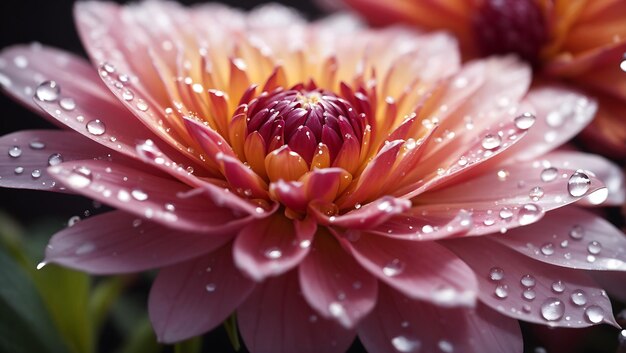 Abstract close up of a Pink flower Dahlia macro with water droplets Generate by AI