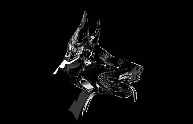 Abstract close up view of Doberman Pets dog lovers animal themed design element isolated on black background Mistry style trendy modern design 3d render