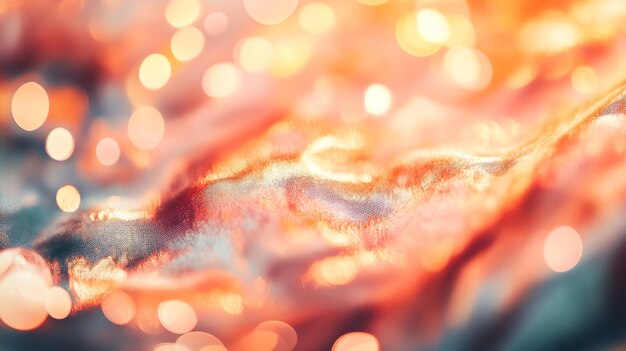 Abstract closeup of shimmering textures with glowing lights creating a dreamy atmosphere and enchanting visual appeal