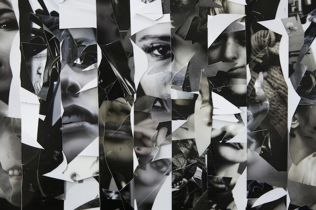 Photo abstract collage of fragmented black and white s reflecting emotion and mystery