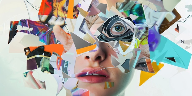 Photo abstract collage of human eye with colorful geometric shapes