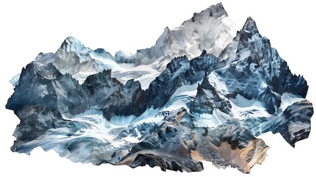 abstract collage of the swiss alps as a mixed media artpiece isolated on white background