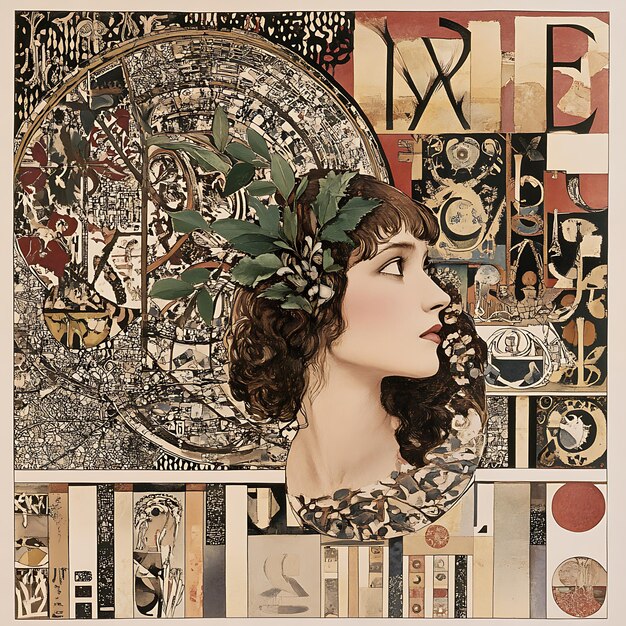 Photo abstract collage with female figure and geometric patterns