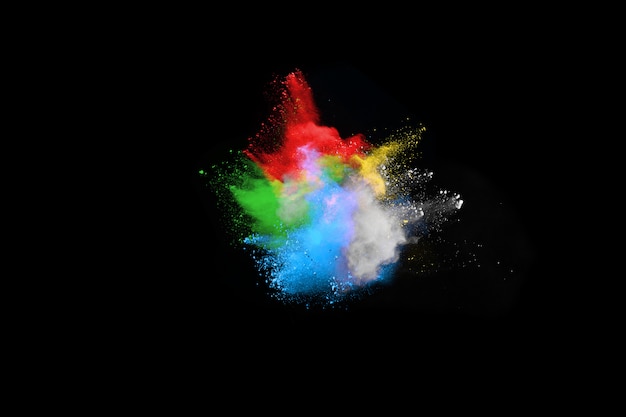 Abstract colored dust explosion on  black background