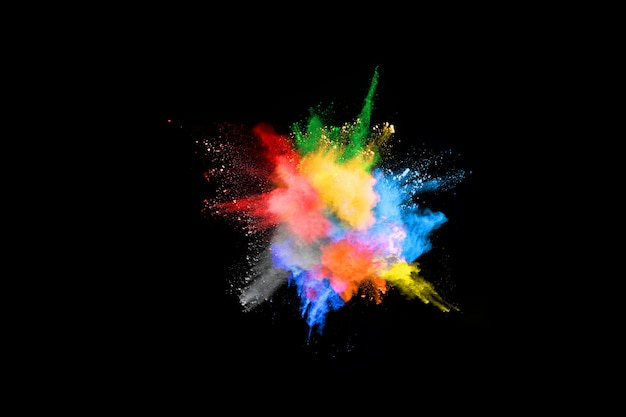 Abstract colored dust explosion on  black background.