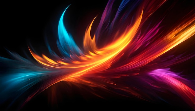 Abstract colored flames in a burst on a black background with copy space