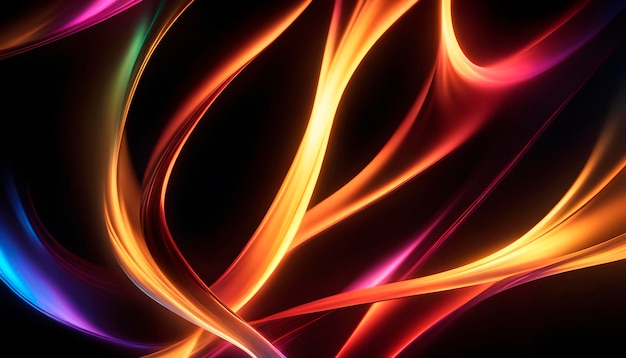 Abstract colored flames in a burst on a black background with copy space