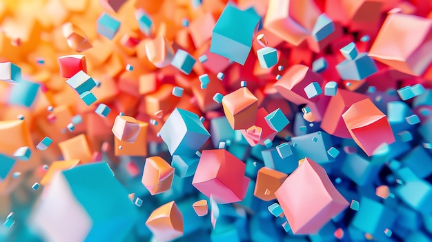 Abstract colorful 3D cubes floating in the air