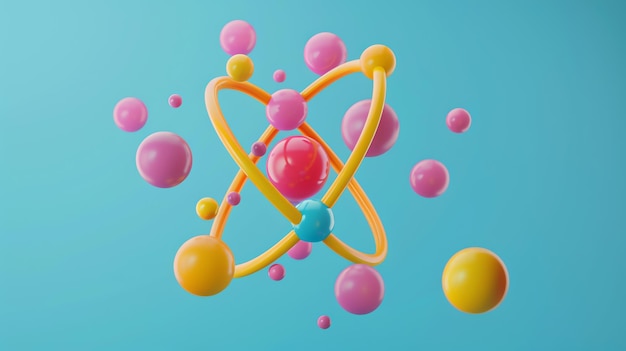 Photo abstract colorful 3d rendering of an atomic model