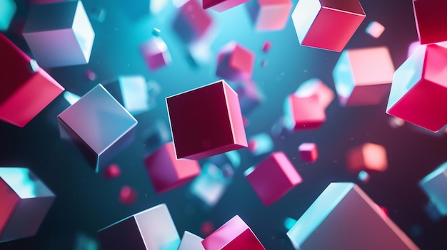 Abstract colorful background of pink and blue cubes floating in the air