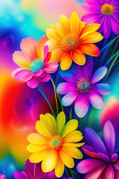 abstract colorful background with flowers Bokeh red Yellow Teal Pink Blue Petals