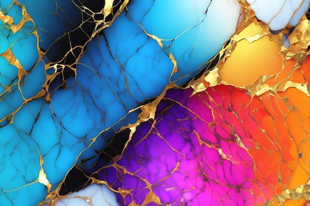 Photo abstract colorful background with gold veins