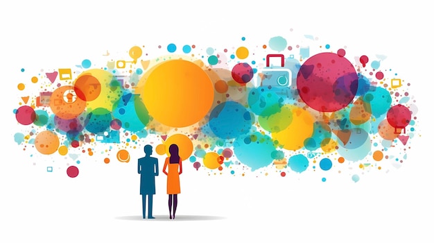 Abstract colorful background with people and social media icons