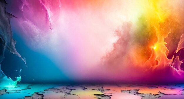 Abstract colorful background with smoke and cracked ground