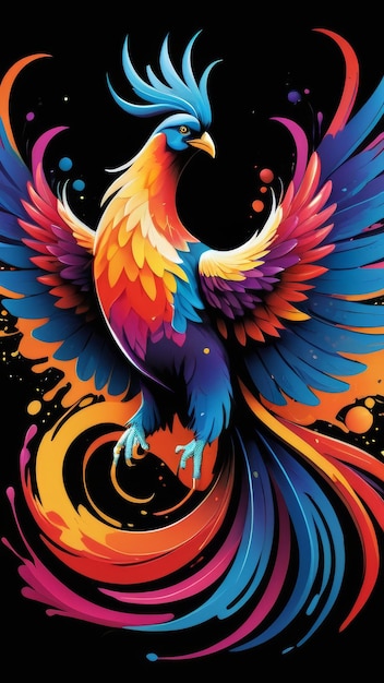 Abstract colorful bird on black background Vector illustration for your design