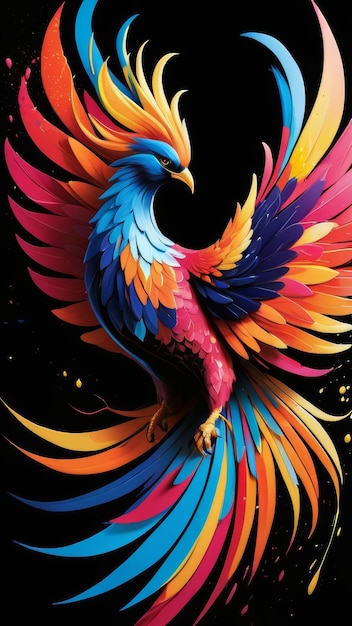 Abstract colorful bird on black background Vector illustration for your design