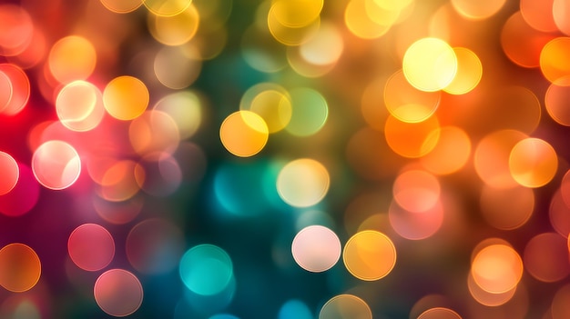 Abstract Colorful Bokeh Background with Red Orange Yellow and Teal Lights