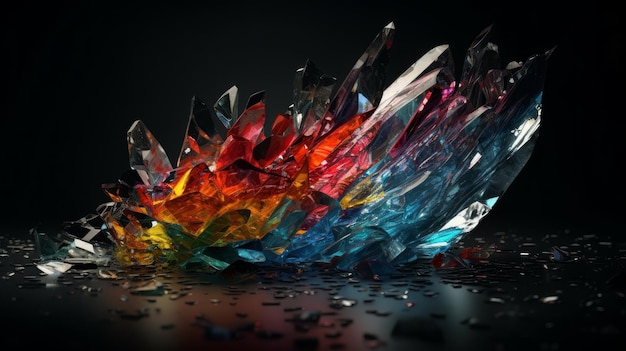 Abstract colorful broken glass o black background Generative ai