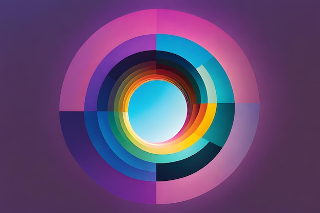 Abstract colorful circular pattern with rainbow shades and a blue sky opening in the center Minimalist graphic design background