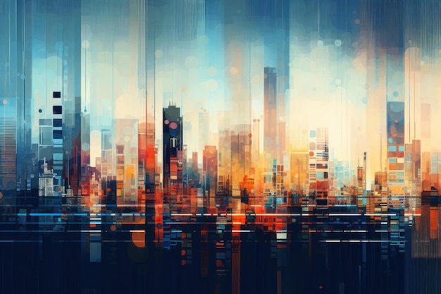 Abstract colorful city background digital glitch art ar 32 Job ID 2cc894c625a14bb3887b28303c574e98