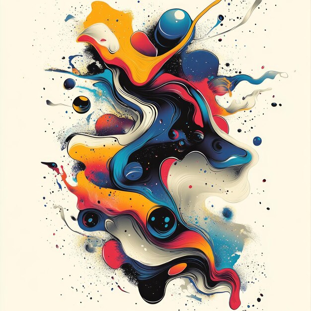 Abstract colorful design with fluid shapes and cosmic elements