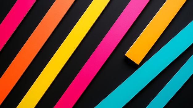 Photo abstract colorful diagonal stripes pattern on black background