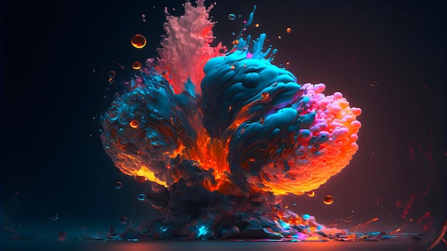 Abstract colorful explosion on black background neural network generated art