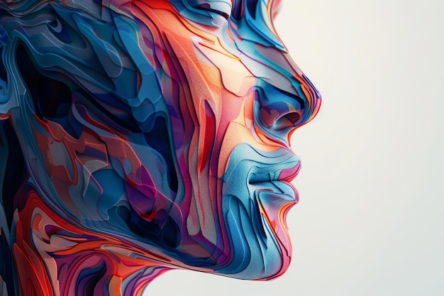 Abstract Colorful Female Portrait with Gradient Fluid Shapes and Dynamic Aesthetic in Digital Art